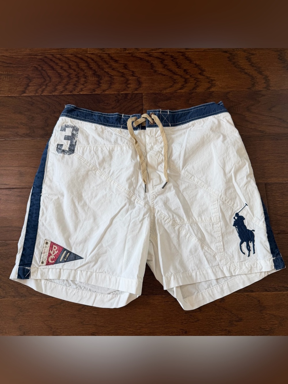Polo Ralph Lauren Big Pony Swim Trunks Mens L White VTG Y2K Board Shorts Mesh